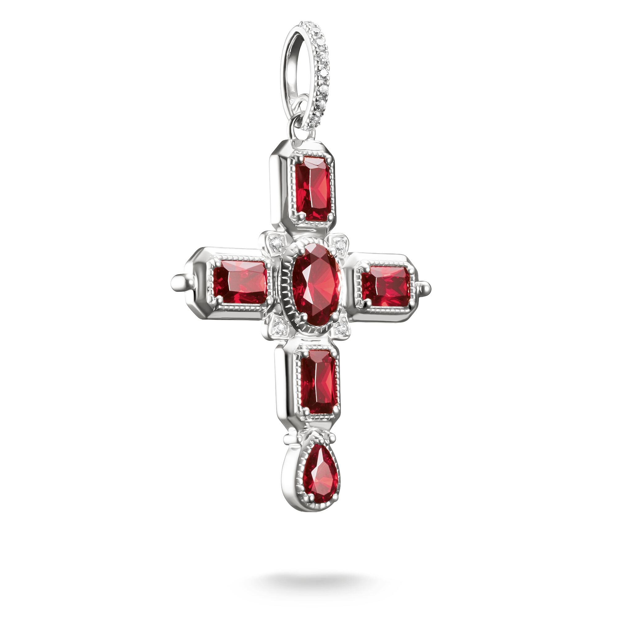 THOMAS SABO Cross Pendant with Red Zirconia Stones Silver