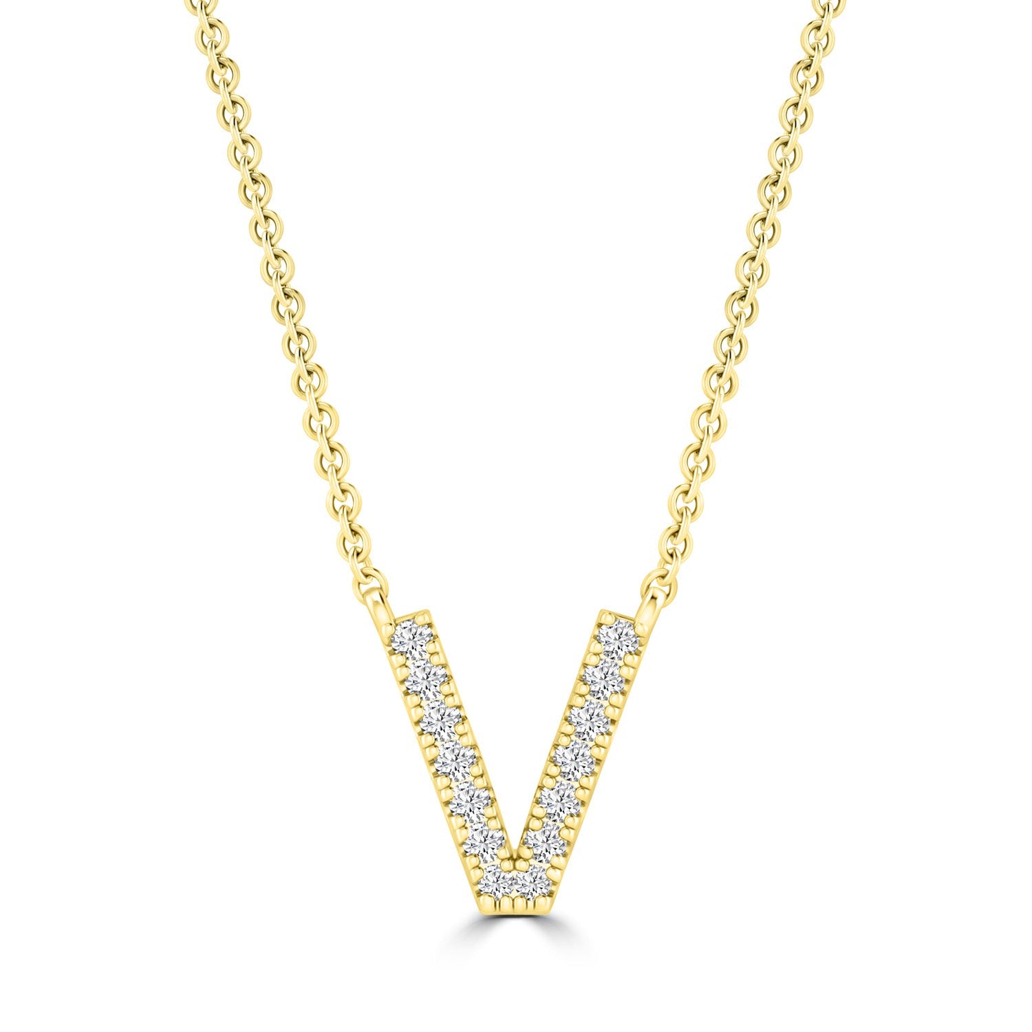9ct Yellow Gold Diamond Initial 'V' Necklace