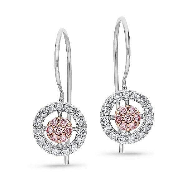 Pink & white diamond two tone drop earrings