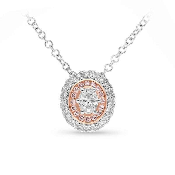Oval halo pink and white diamond pendant