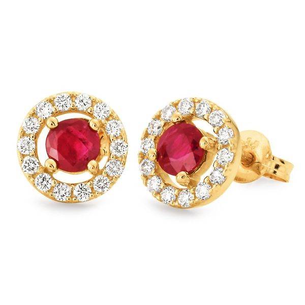 Ruby & diamond halo stud earrings