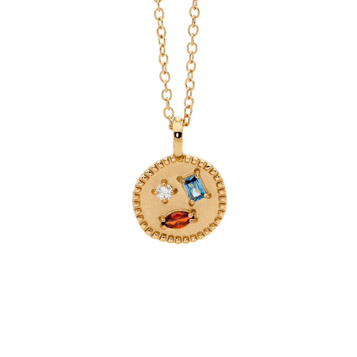 Gold Plated Stainless Steel Crystal Disc Pendant