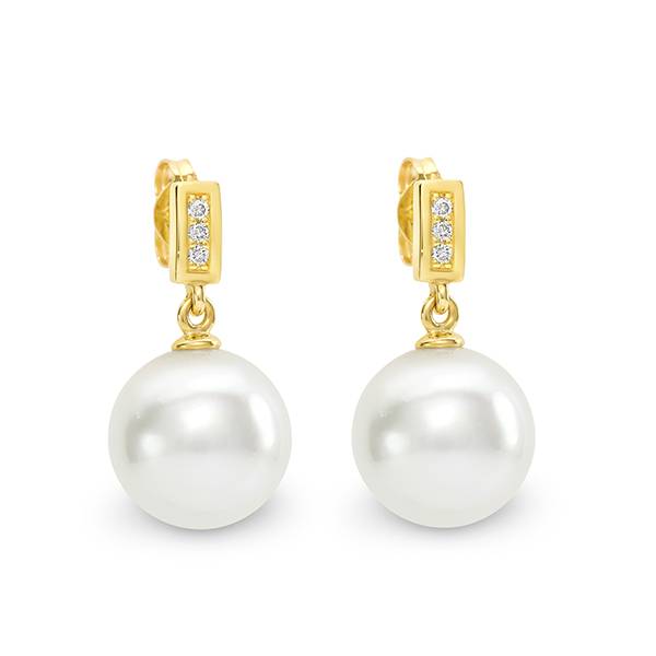 South sea pearl & diamond drop earrings