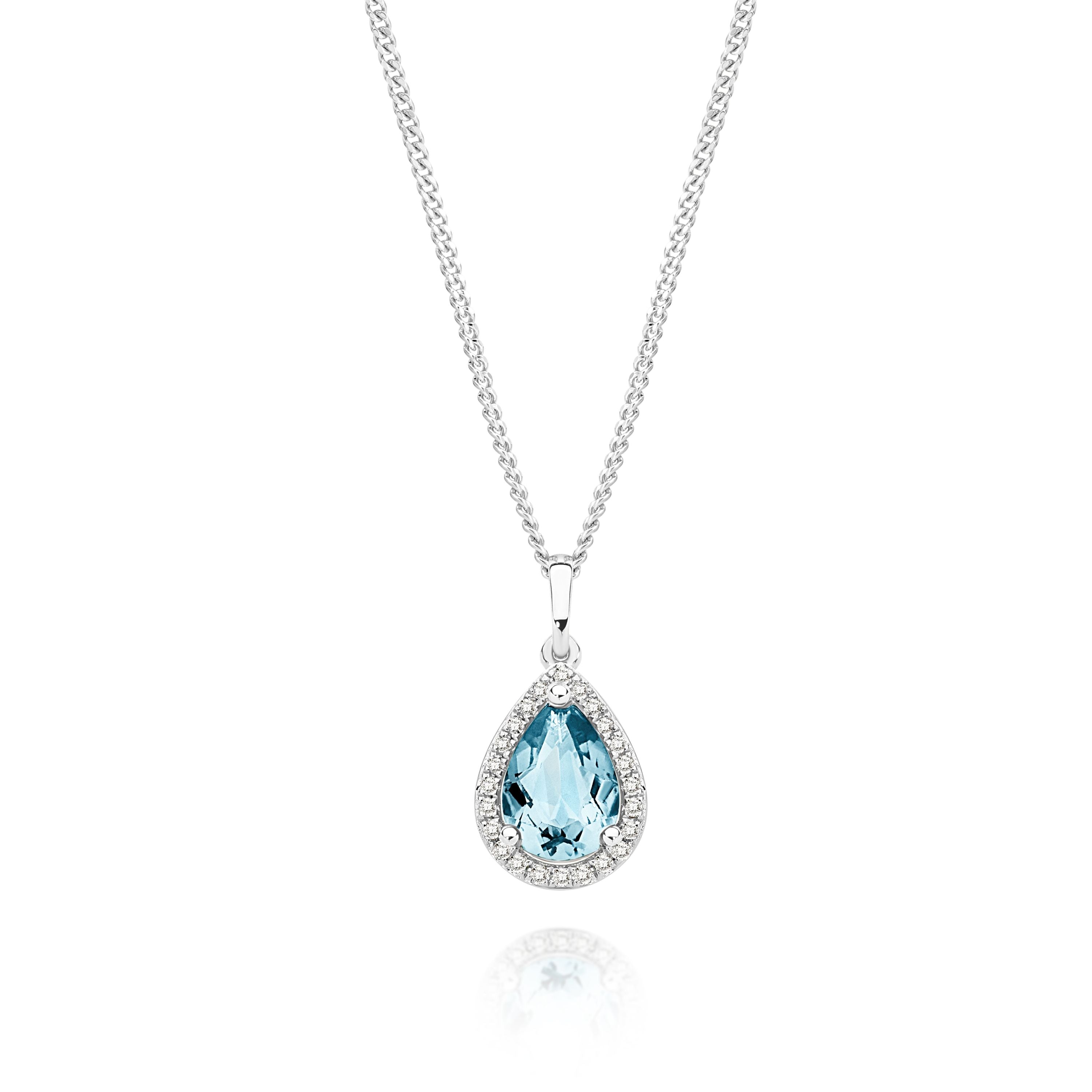 9ct White Gold Aquamarine and Diamond Halo Pendant