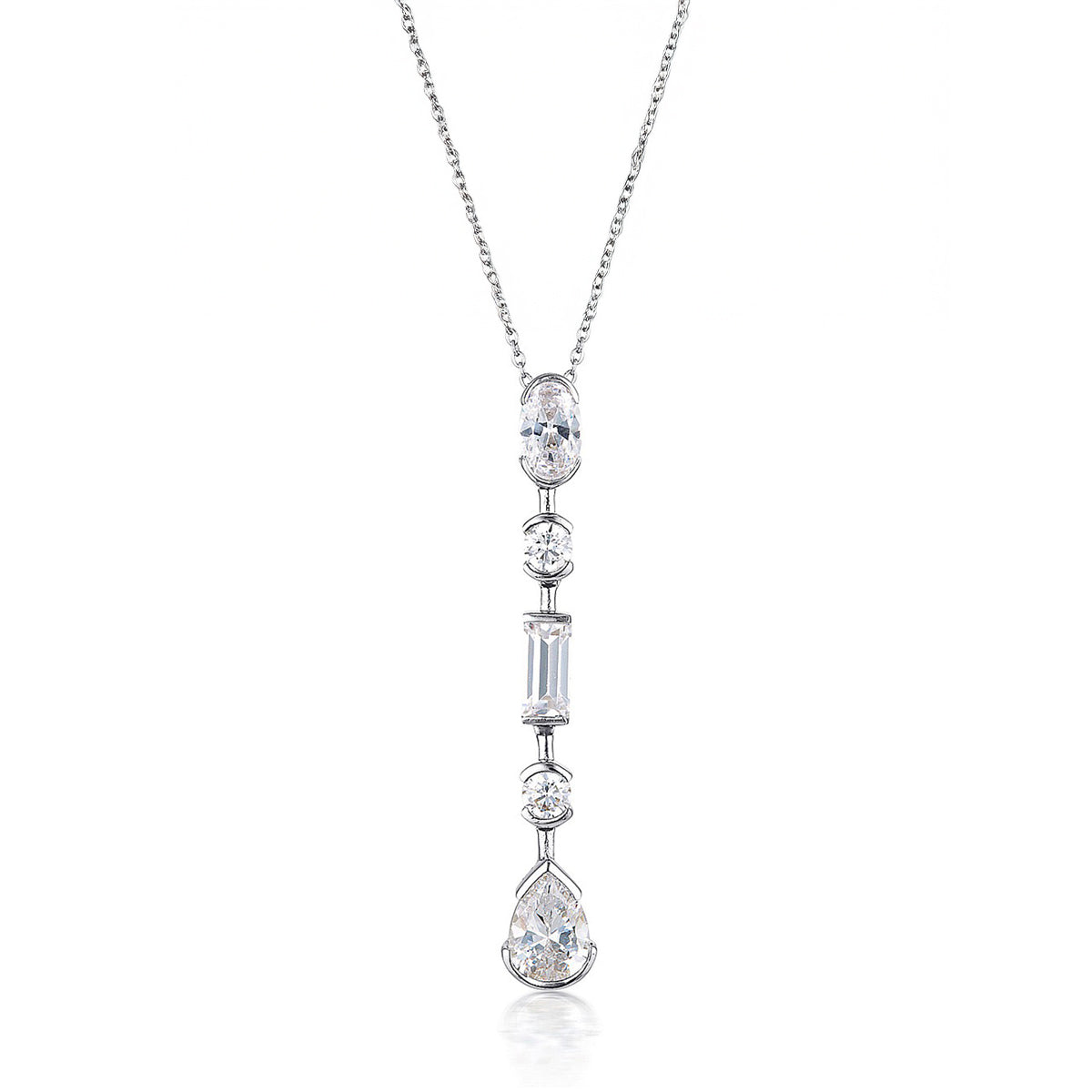 Mosaic Long Drop Silver Pendant