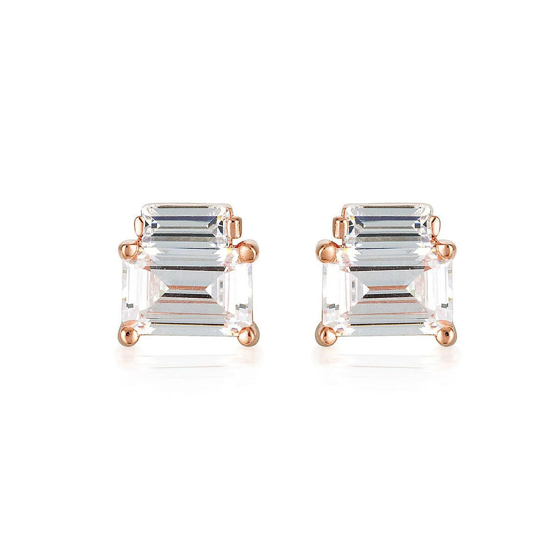 Emilio Rose Gold Double Baguette Earrings