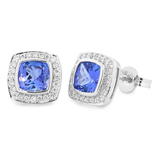 Tanzanite & diamond halo stud earrings