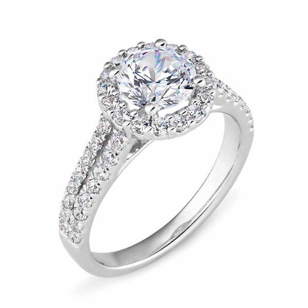 Round diamond halo split band engagement ring