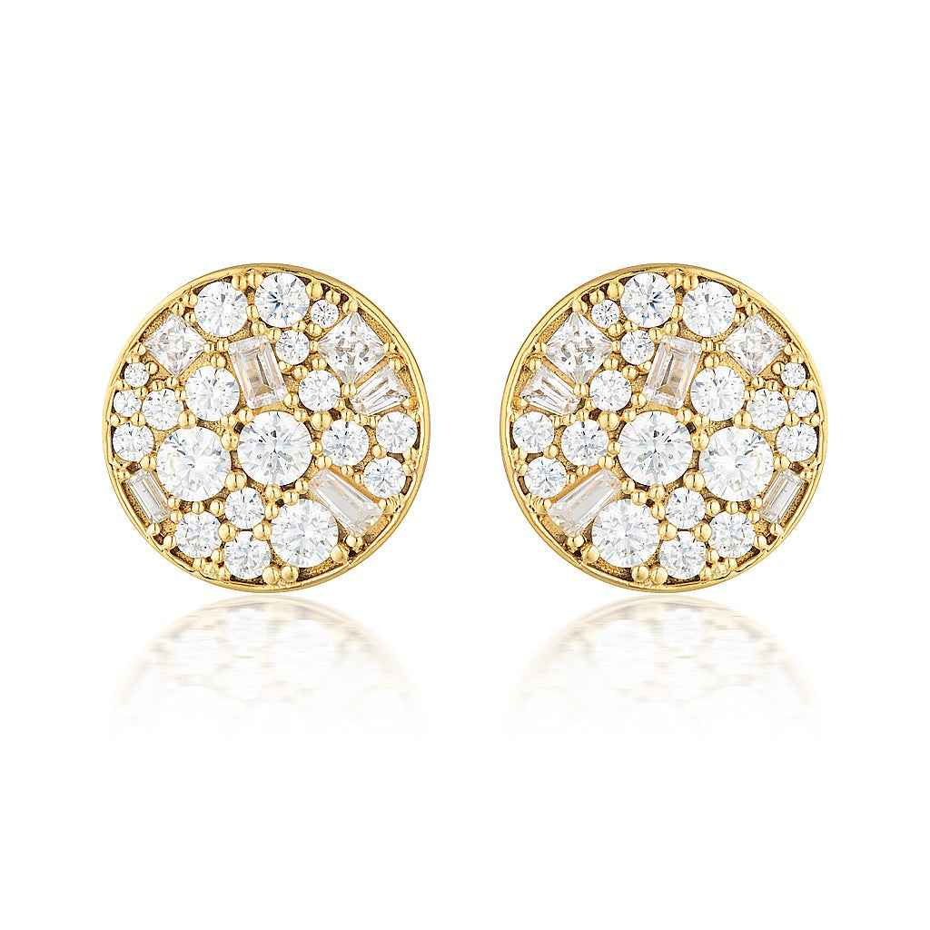 Mosaic Disc Gold Stud Earring