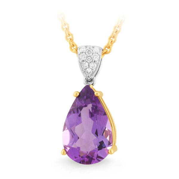 Amethyst & Diamond  teardrop pendant