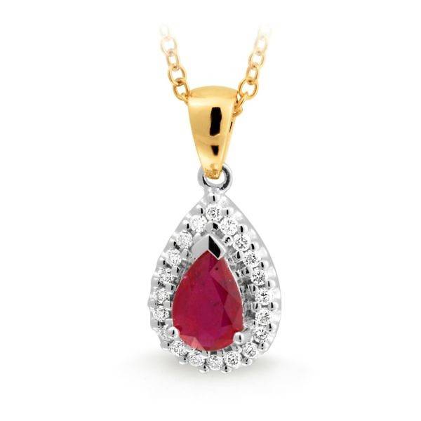 Ruby & diamond tear drop pendant