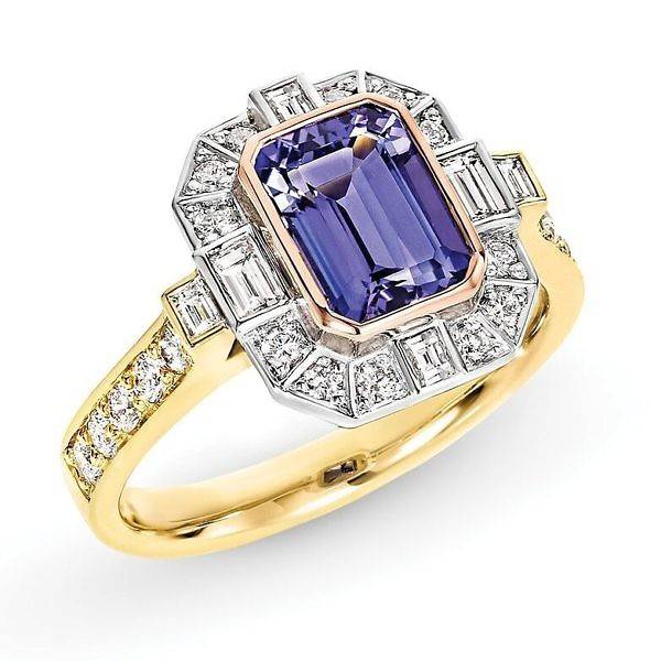Tanzanite & diamond halo dress ring