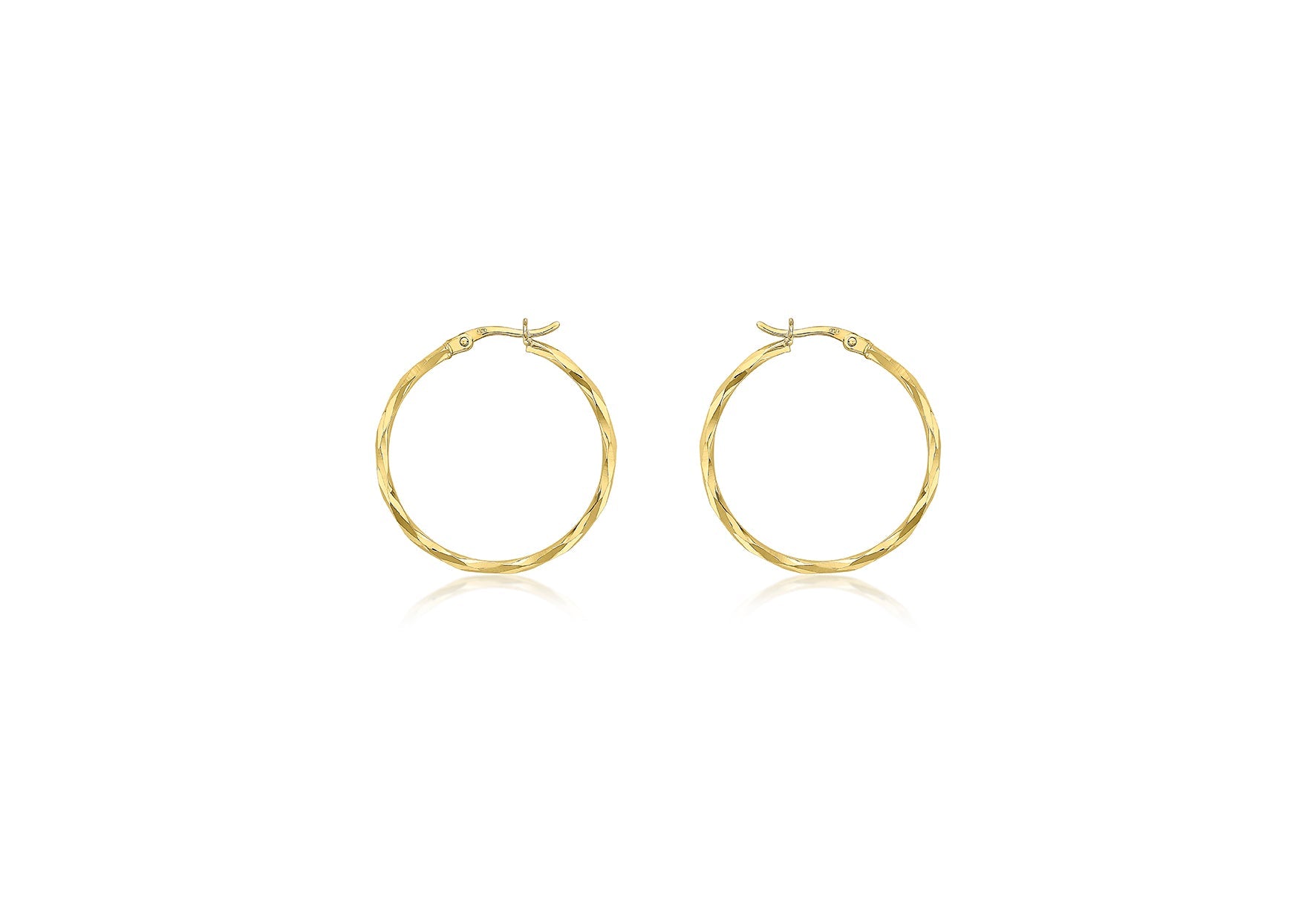 9ct Yellow Gold Diamond Cut Hoop Earrings 28mm