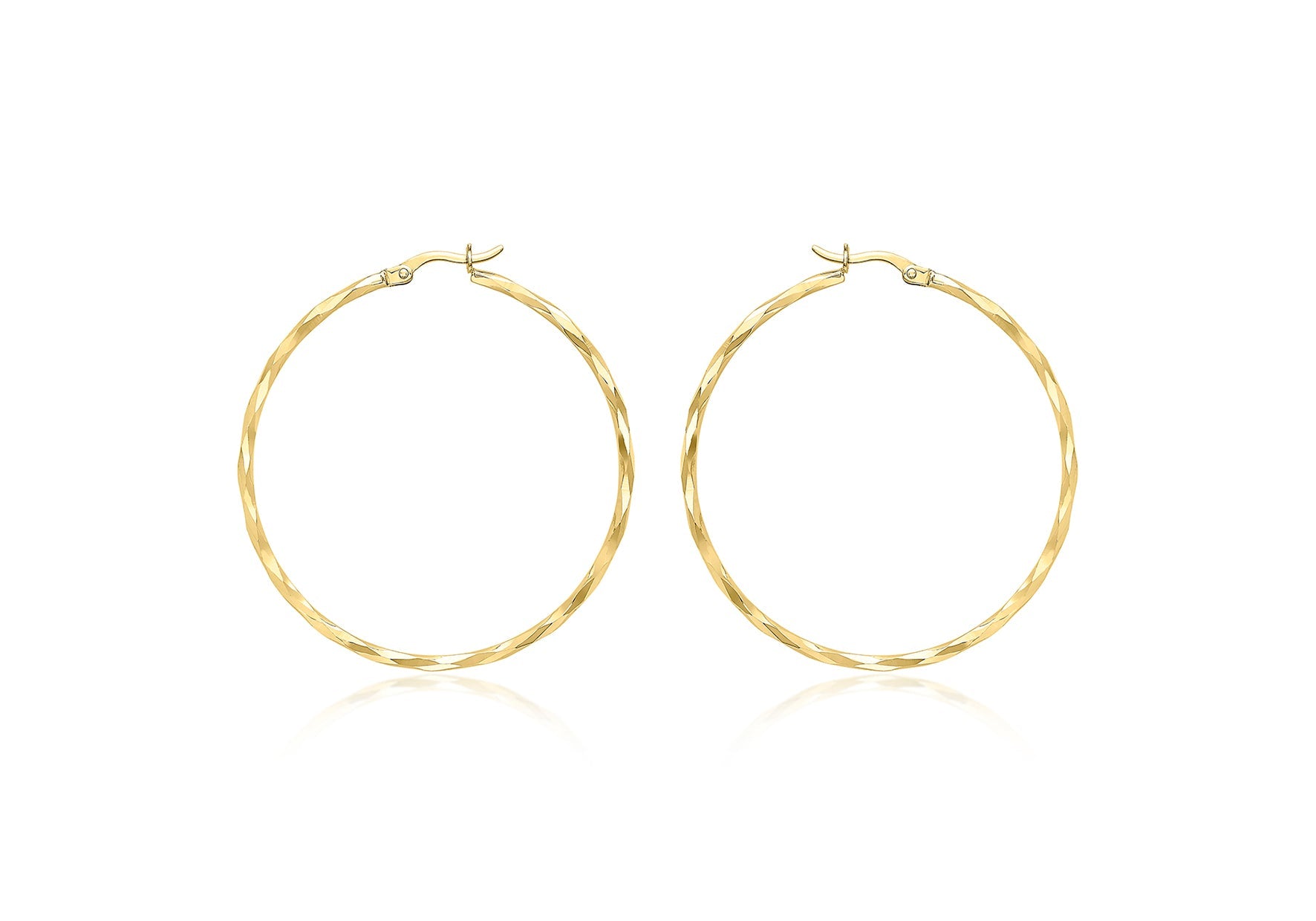 9ct Yellow Gold Diamond Cut Hoop Earrings 42mm