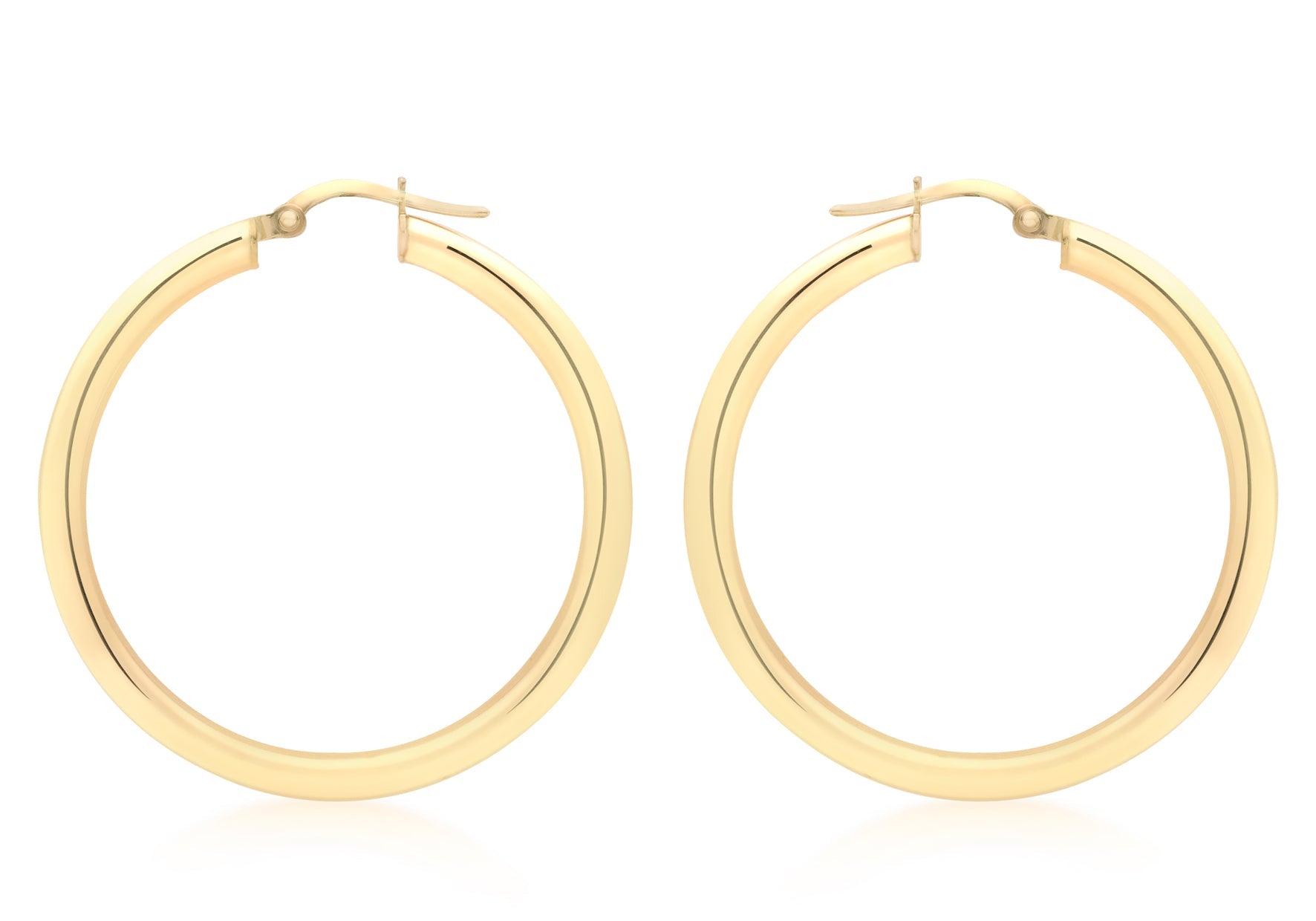 9ct Yellow Gold 3mm Round Hoop Earrings 35mm